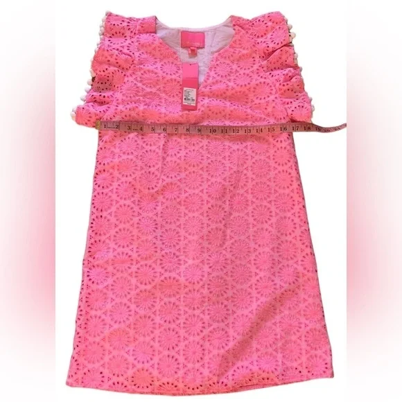LILLY PULITZER XXS dress Astara in Prosecco Pink Neon Geo Eyelet - Picture 15 of 16
